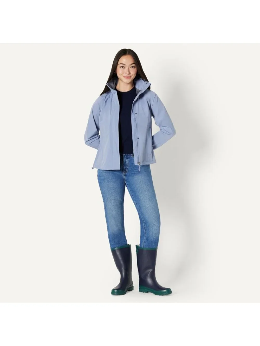 Women's Navy Waterproof Adjustable Buckle Classic Outsole Knee High Rain Boot